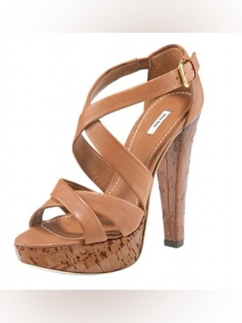 MIU MIU | Tan Leather Platform Strappy Heels